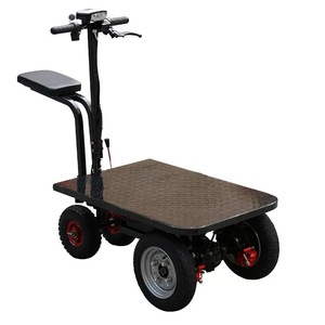 Electric Platform Trolley Cart With Foldable Handlebar Warehouse Portable Hand Trolley Flatbed Cargo